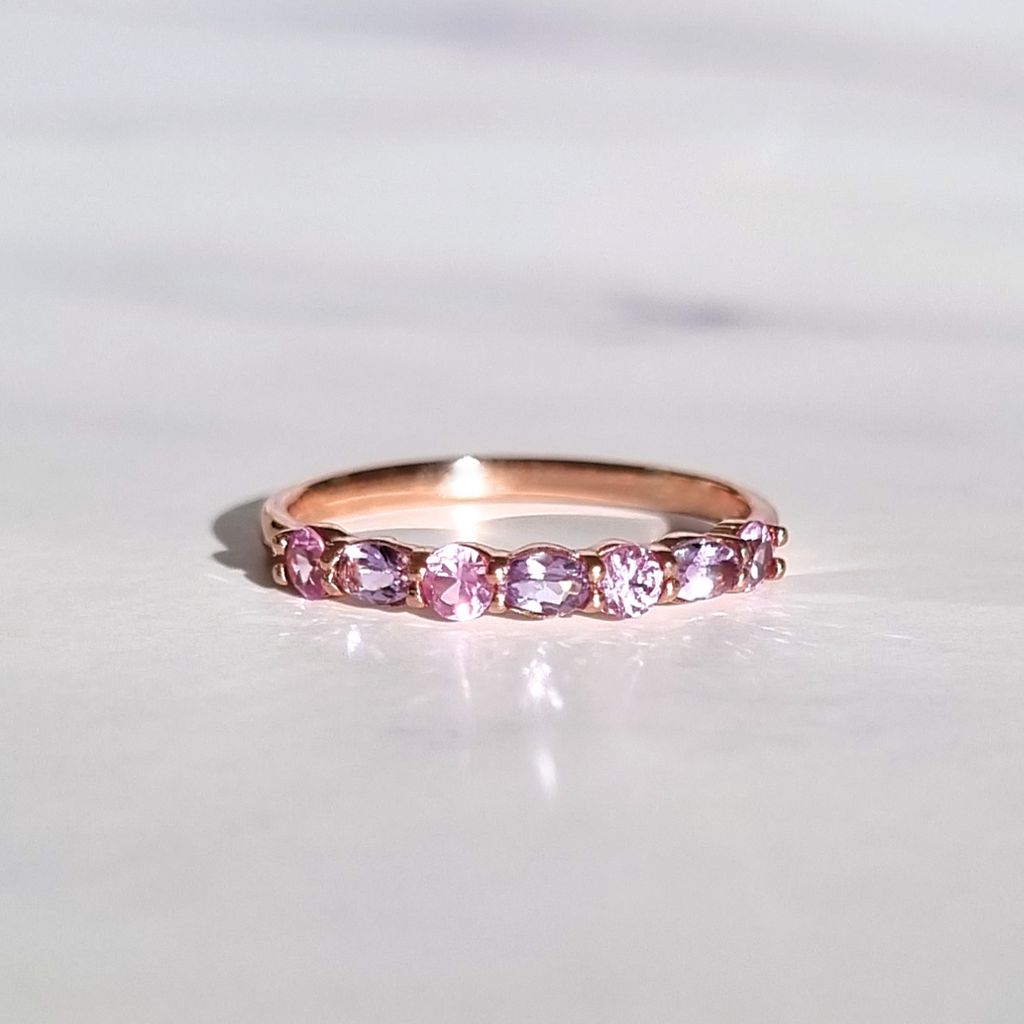 Pink sapphire and pink amethyst half eternity band in 18k rose gold vermeil product image
