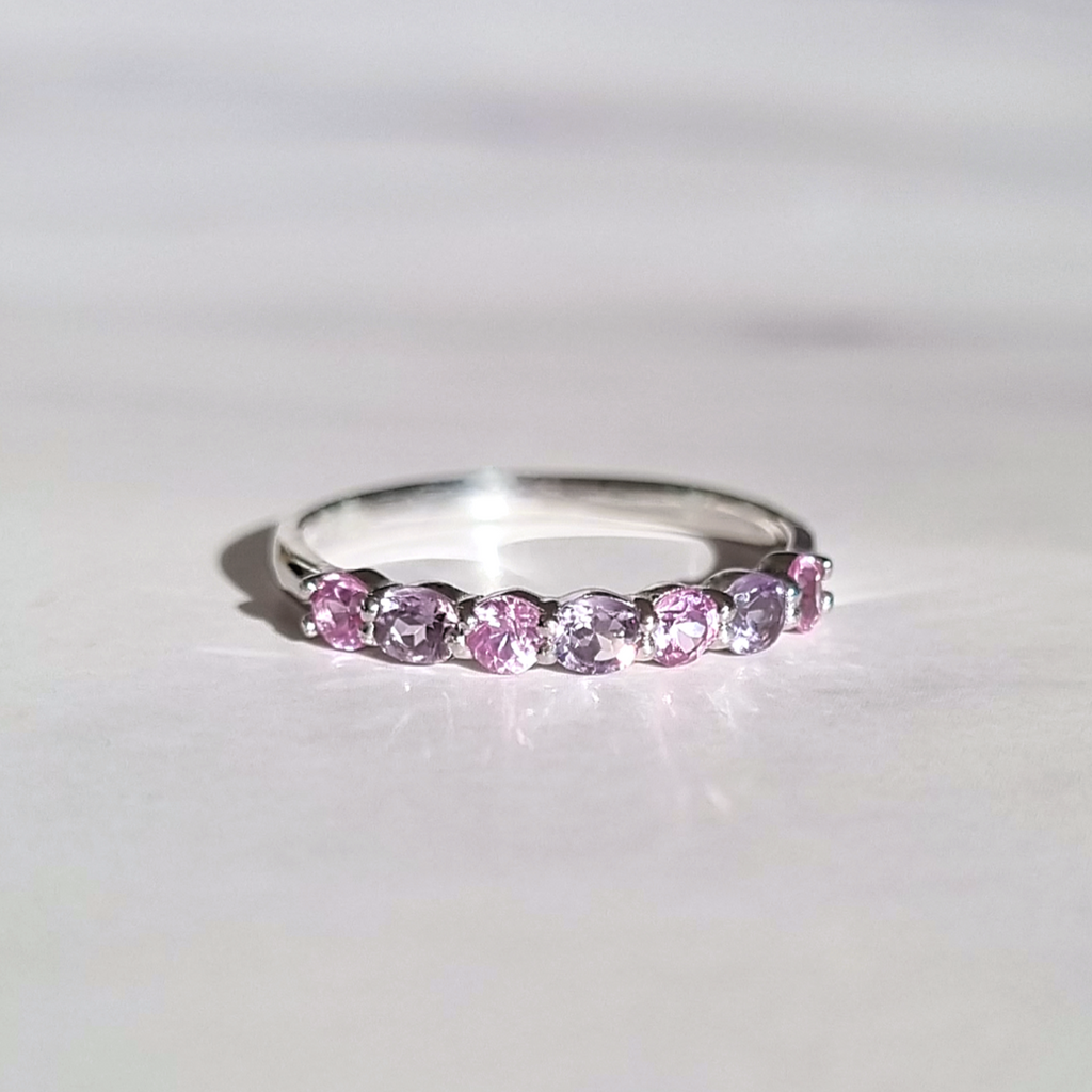 Pink sapphire and pink amethyst half eternity band in 18k rose gold vermeil product image