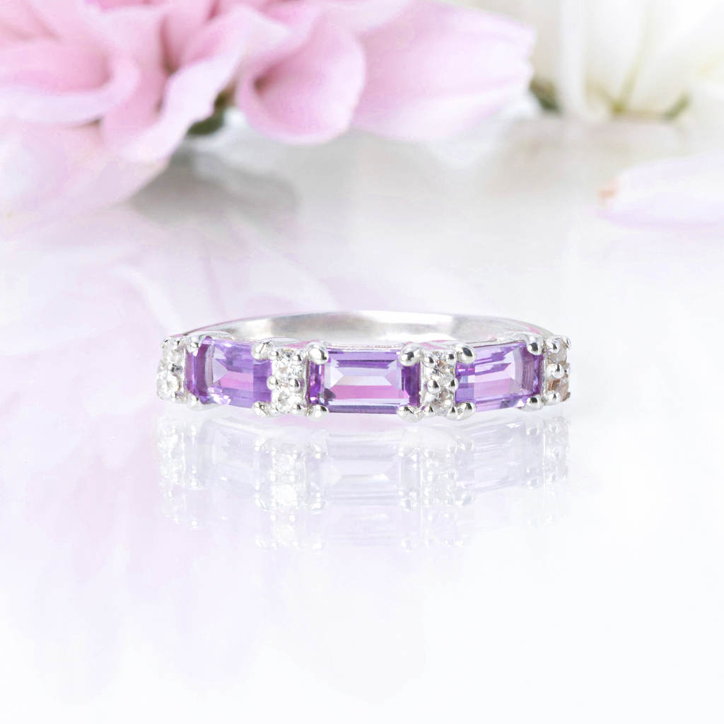 Lavender amethyst emerald cut eternity ring in sterling silver product image