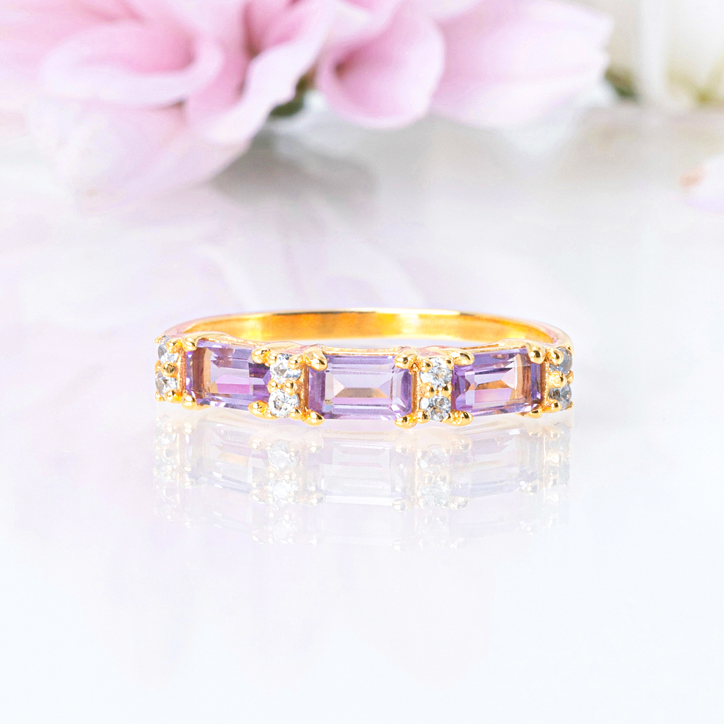 Lavender amethyst emerald cut eternity ring in 18k gold vermeil product image