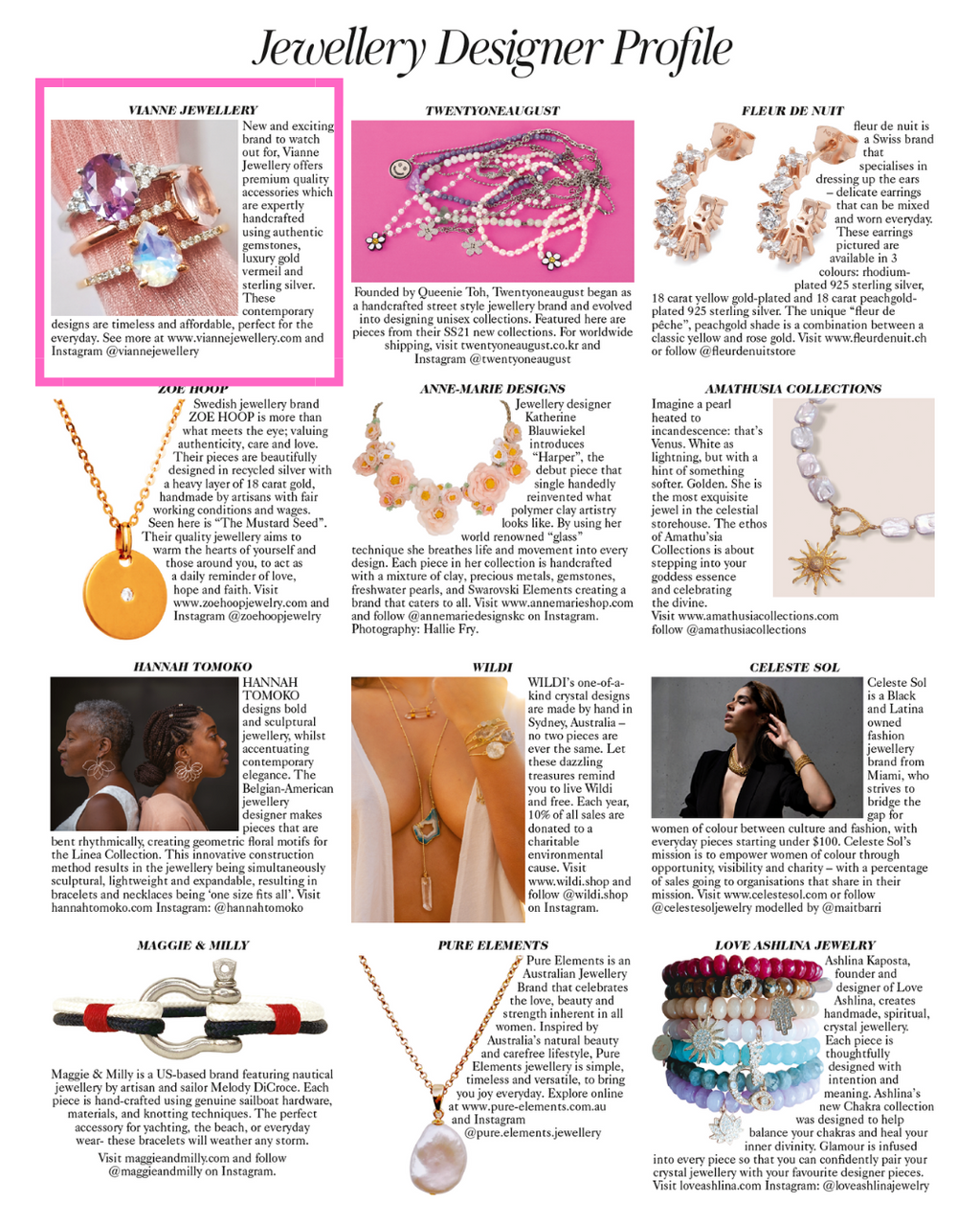 Vogue jewellery designer profile feature image for Vianne Jewellery