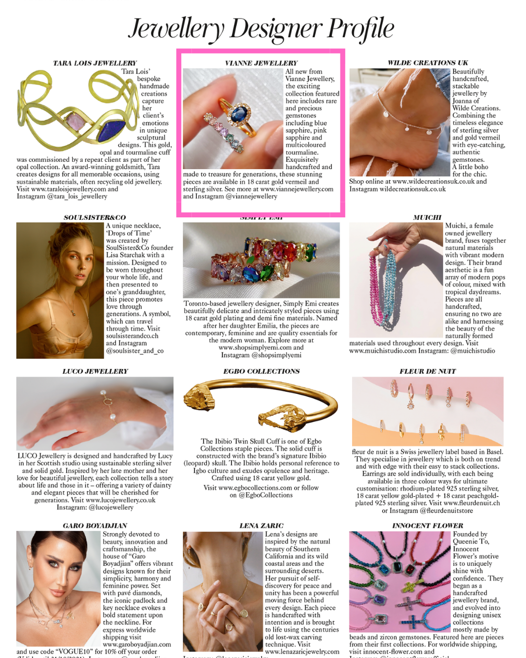 British Vogue October jewellery designer profile feature image