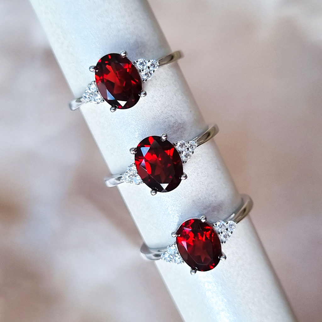 Garnet rings group image in sterling silver