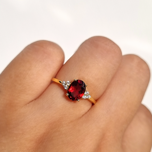Garnet ring in 18k gold vermeil on hand