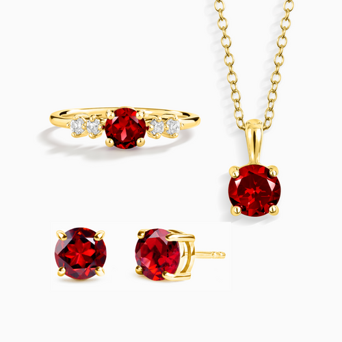 Vianne Jewellery garnet necklace ring and stud earrings gift set in 18k gold vermeil