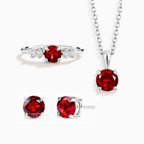 Garnet jewellery gift set with necklace ring and stud earrings in sterling silver
