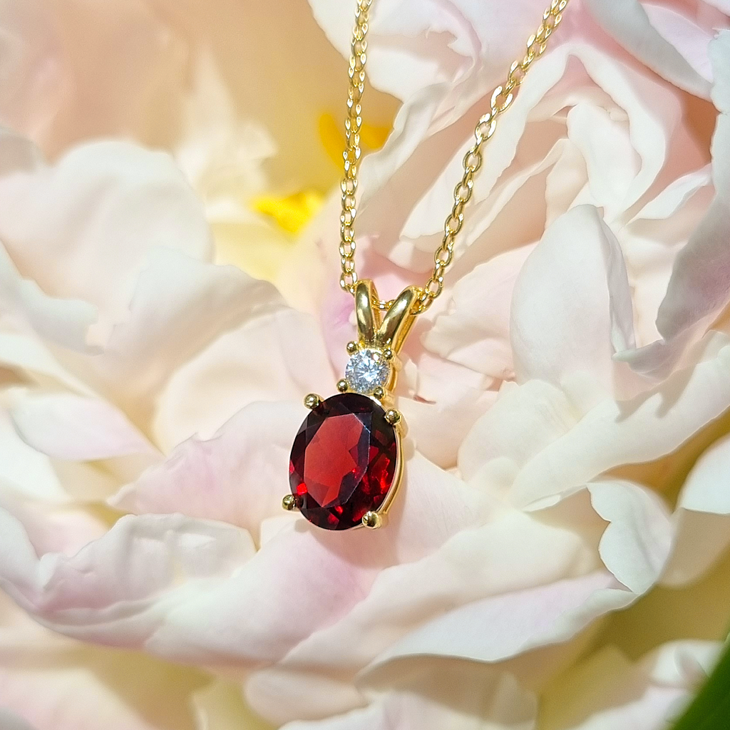 Garnet pendant necklace in 18k gold vermeil lifestyle image