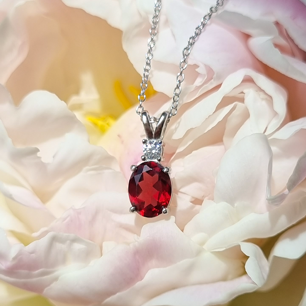 Garnet pendant necklace in sterling silver lifestyle image