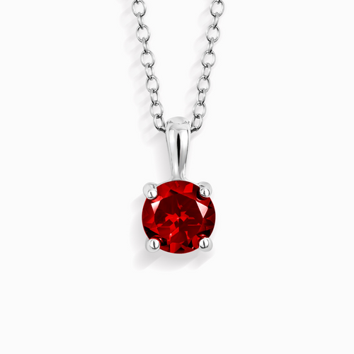 Vianne Jewellery garnet solitaire pendant necklace in sterling silver on white background