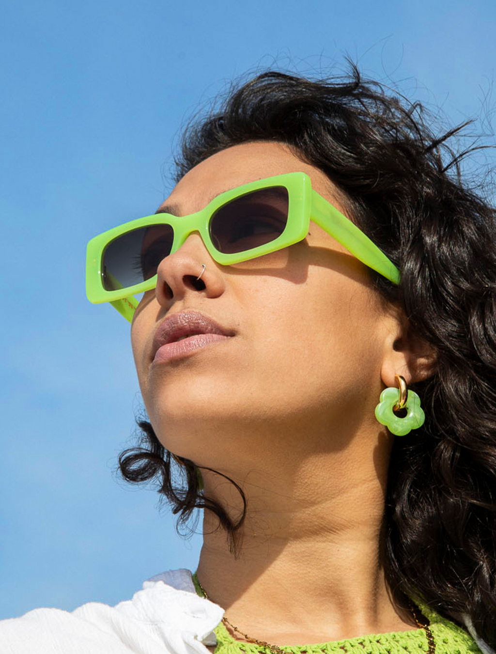 zoedepass Grace Neon Yellow sunglasses model portrait image