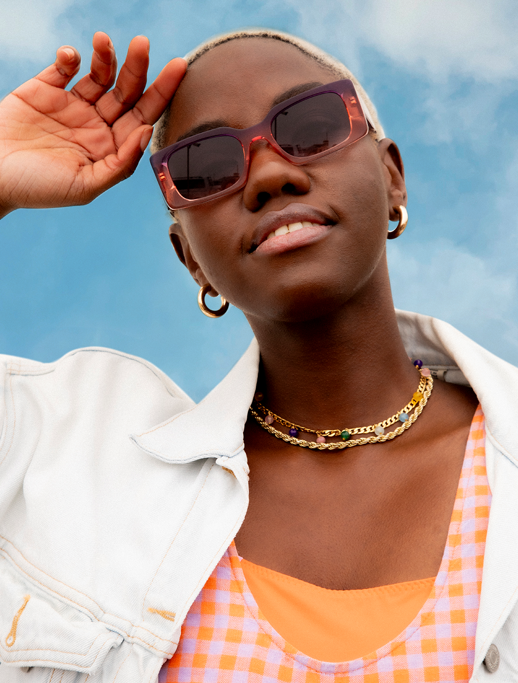 zoedepass Grace Sunset purple orange ombre rectangular sunglasses hero image