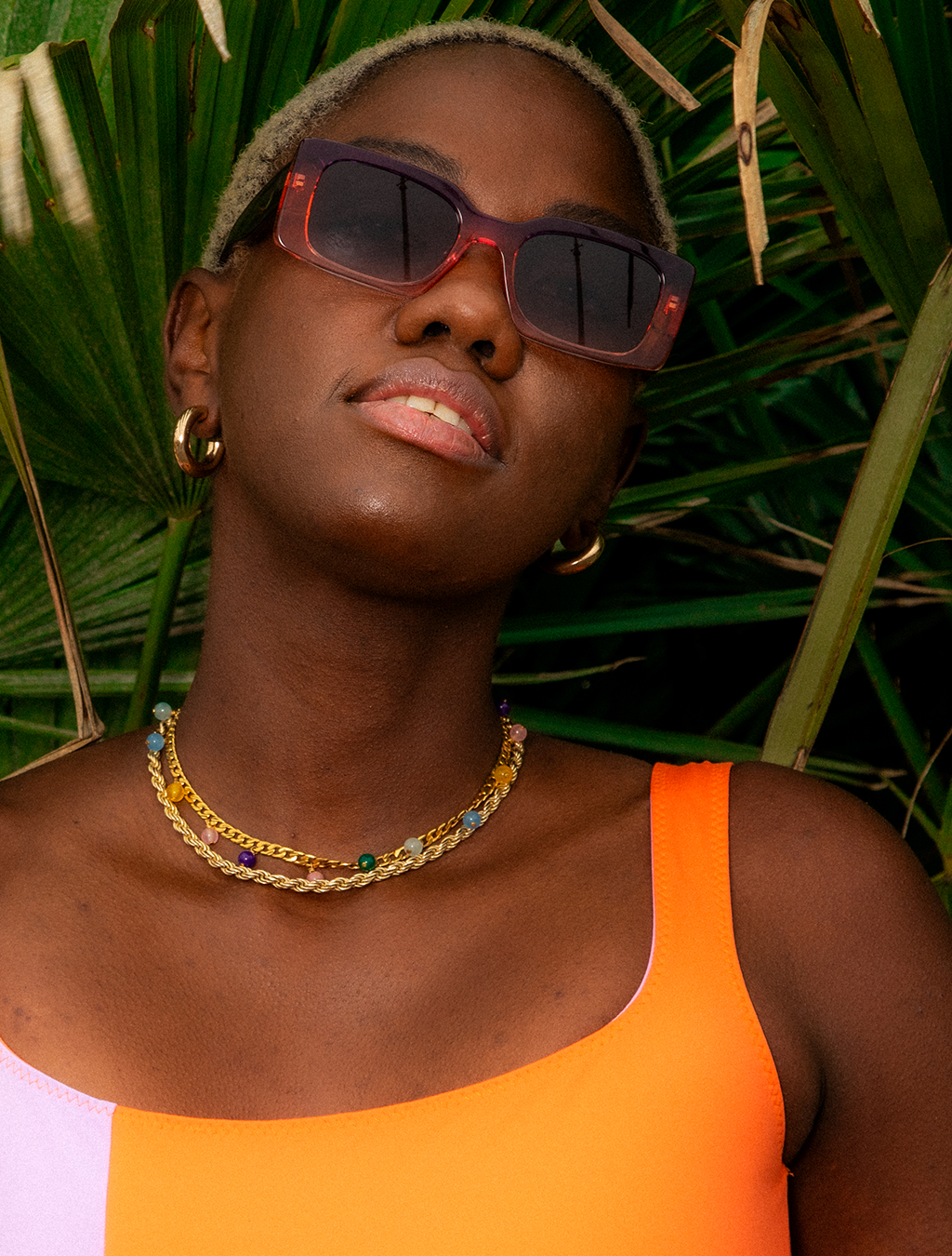 zoedepass Grace Sunset rectangular sunglasses model detail image
