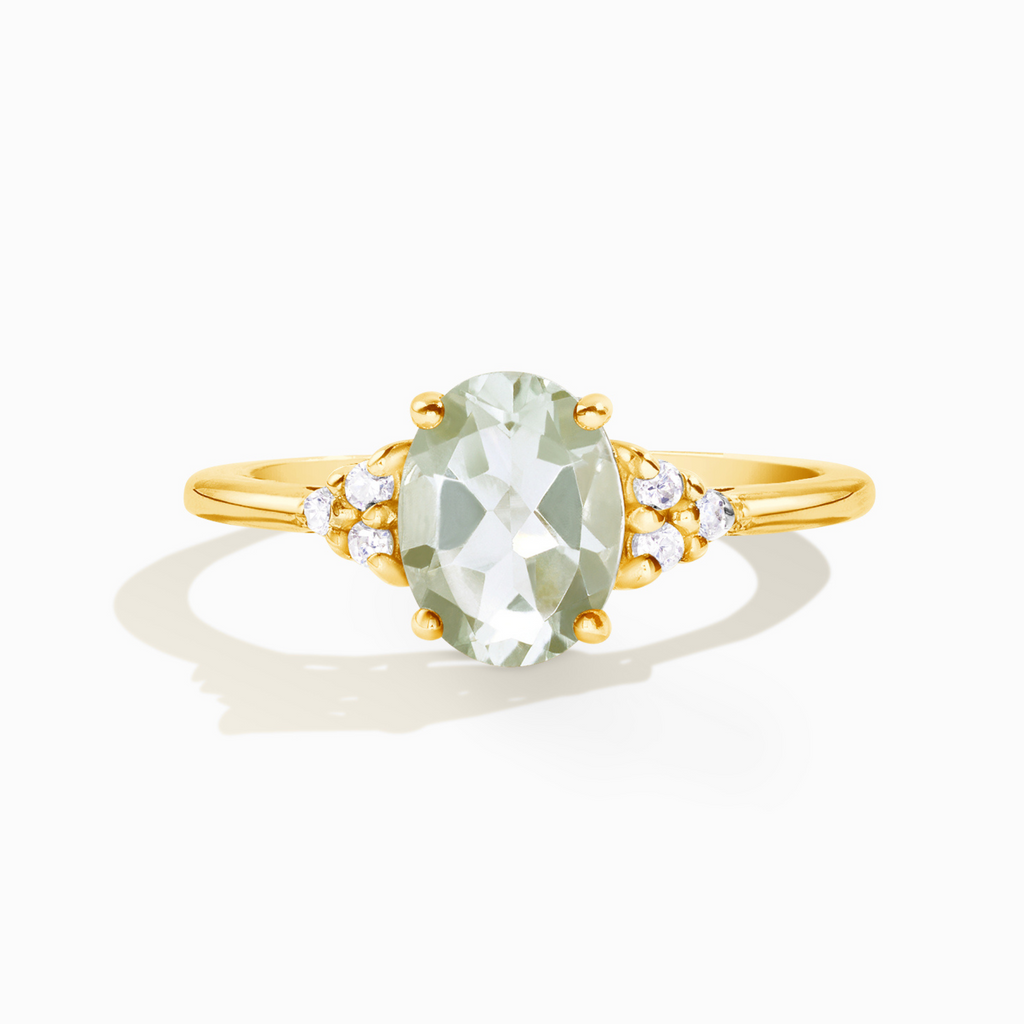 Green amethyst ring in 18k gold vermeil on white background