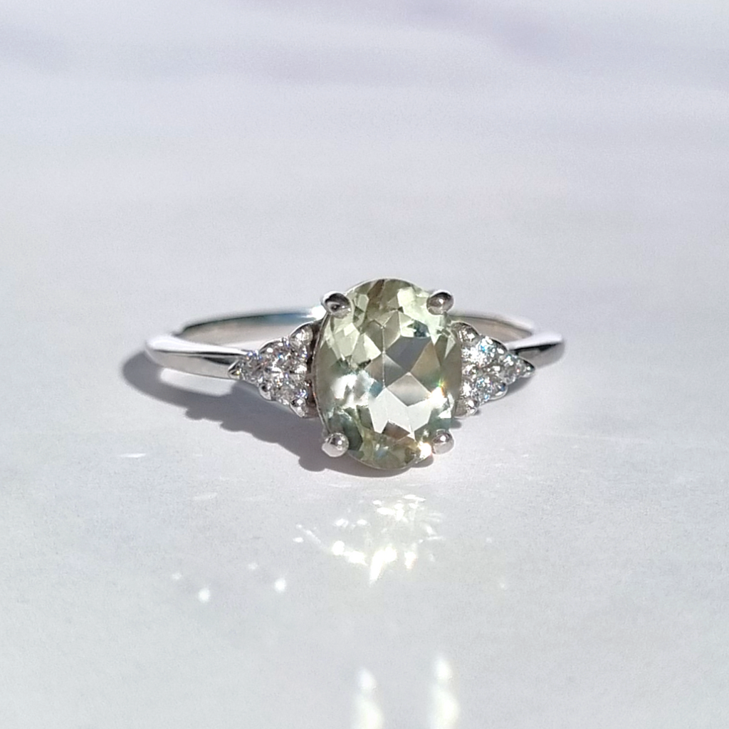 Green amethyst ring in sterling silver product detail image
