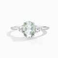 Green amethyst ring in sterling silver on white background