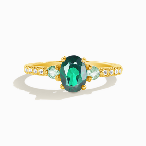 Green topaz and green tourmaline ring in 18k gold vermeil on white background