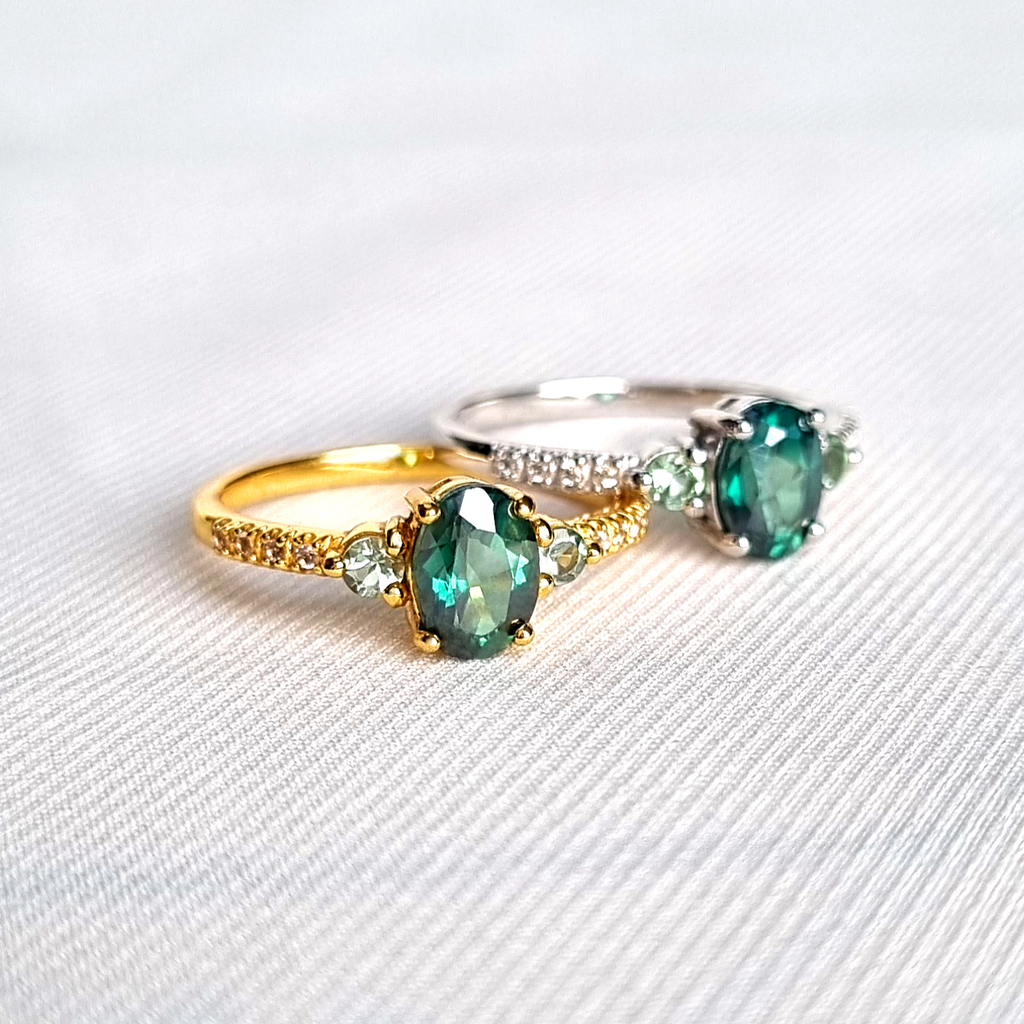 Green topaz and green tourmaline rings in sterling silver and 18k gold vermeil group image