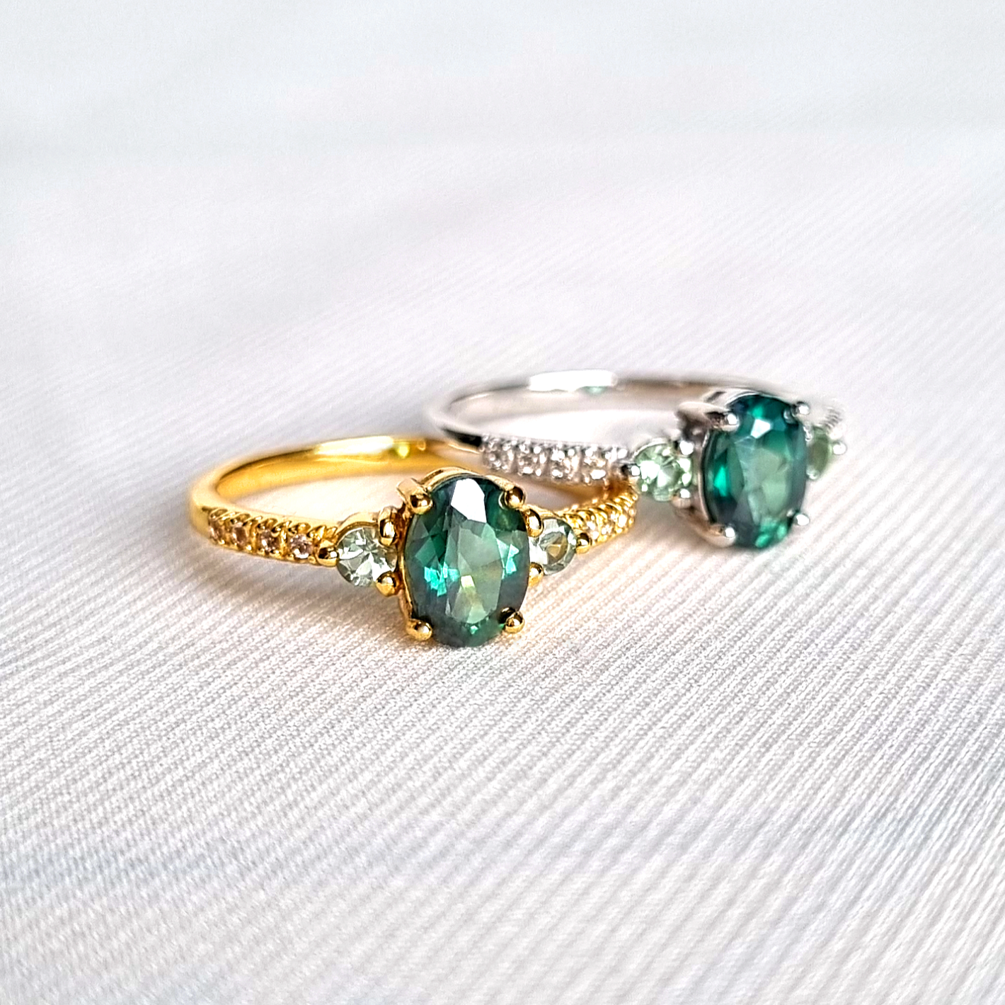 Green topaz and green tourmaline rings in sterling silver and 18k gold vermeil group image