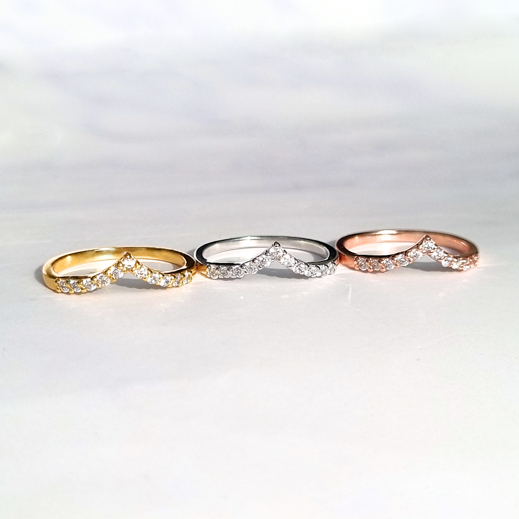 Wishbone curved eternity rings in sterling silver and gold vermeil group image