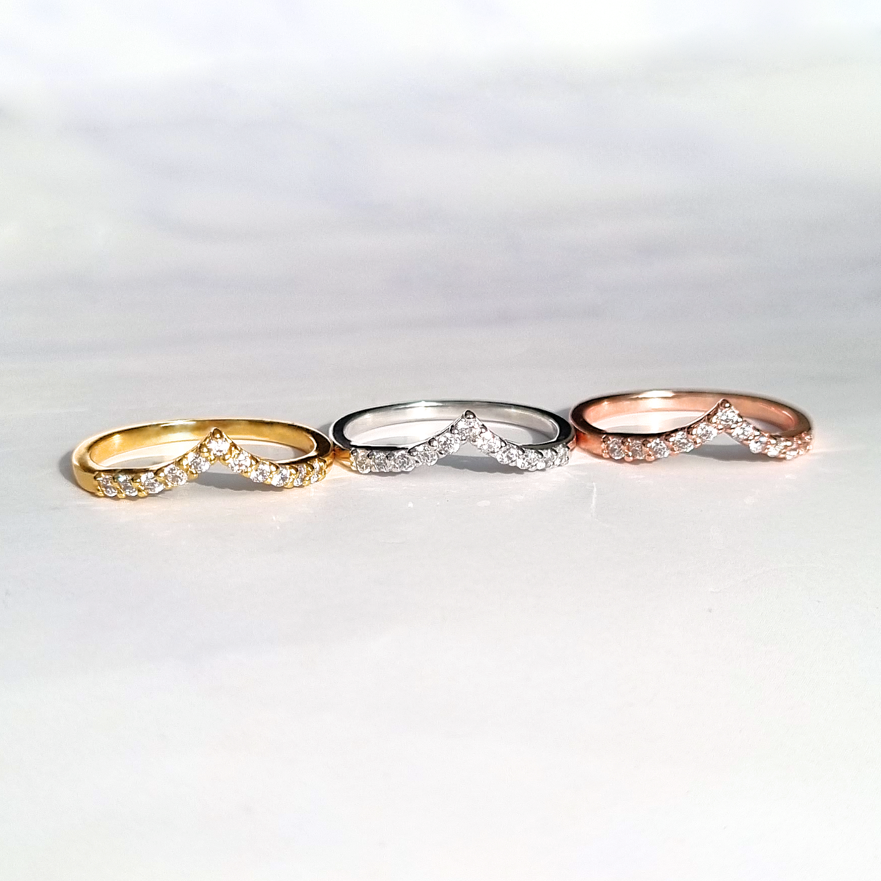Wishbone curved eternity rings in sterling silver and gold vermeil group image