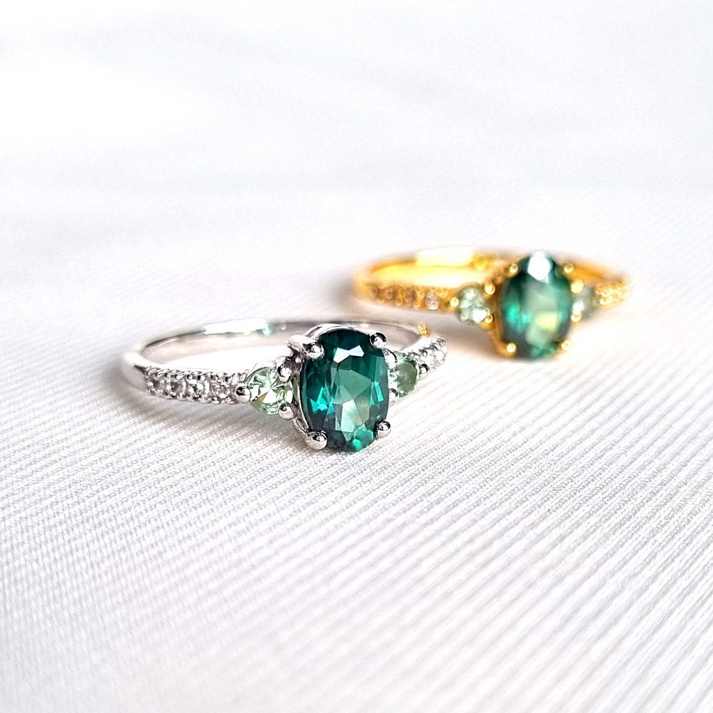Green topaz and green tourmaline rings in sterling silver and 18k gold vermeil group image