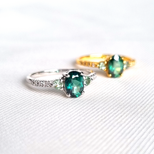 Green topaz and green tourmaline rings in sterling silver and 18k gold vermeil group image