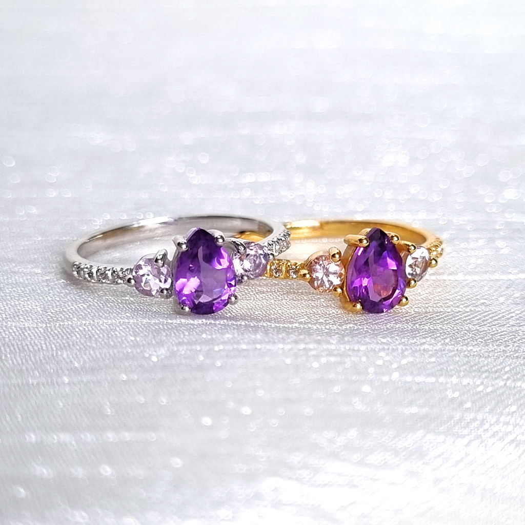 Amethyst and lavender amethyst rings in sterling silver and 18k gold vermeil group image