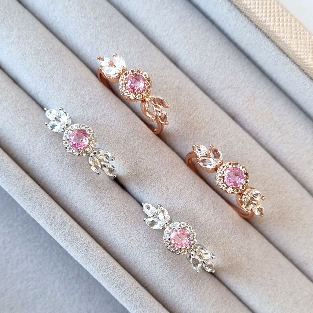 Aurelia pink sapphire ring group in sterling silver and 18k rose gold vermeil
