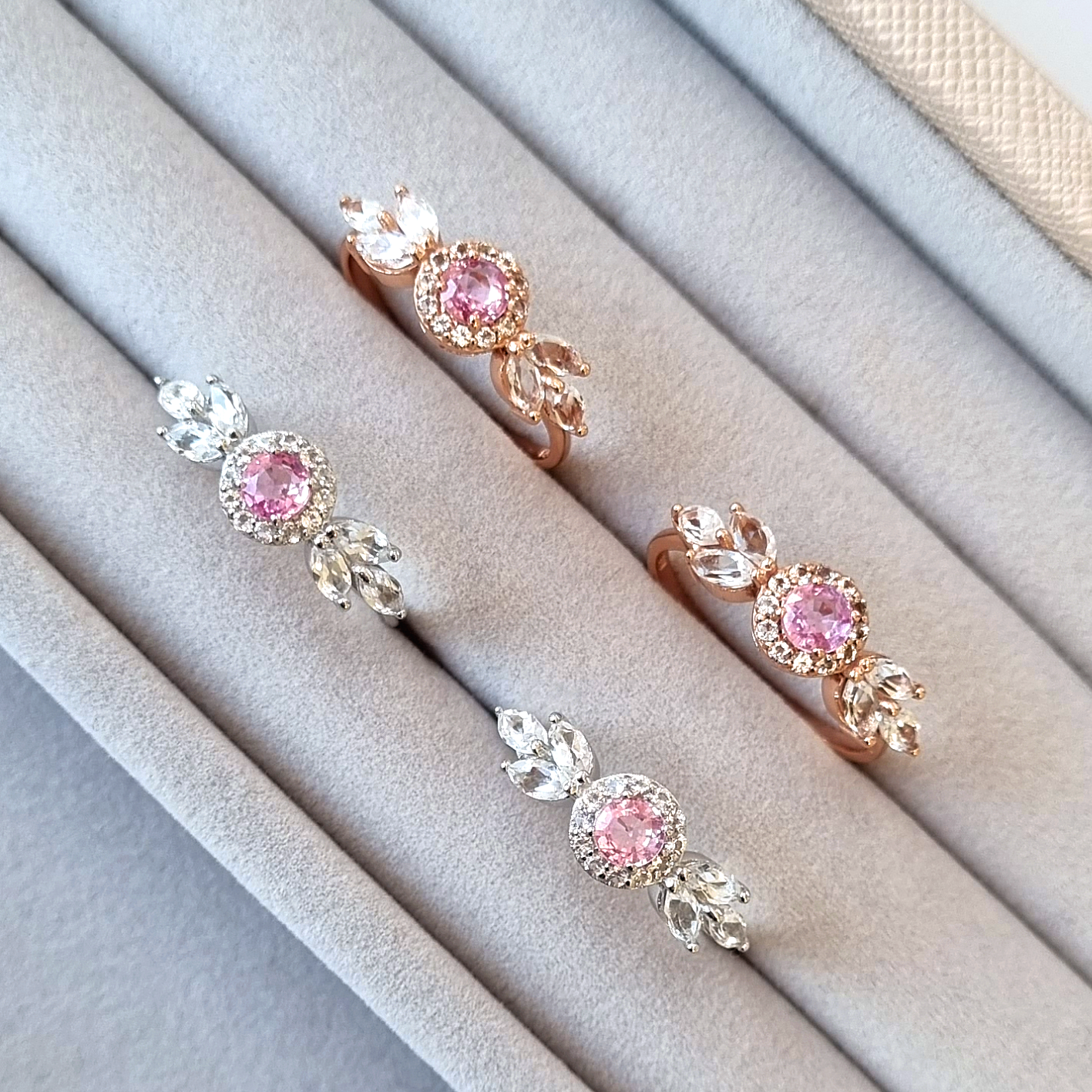Aurelia pink sapphire ring group in sterling silver and 18k rose gold vermeil