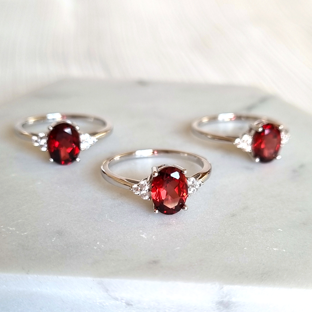 Garnet rings in sterling silver group image