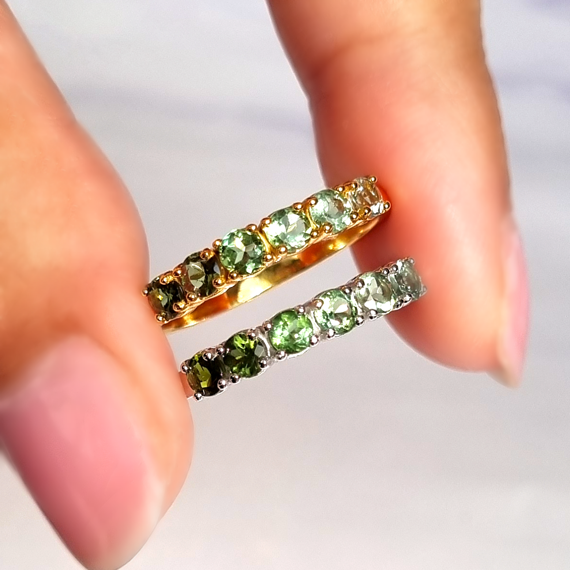 Ombre green tourmaline eternity rings group image