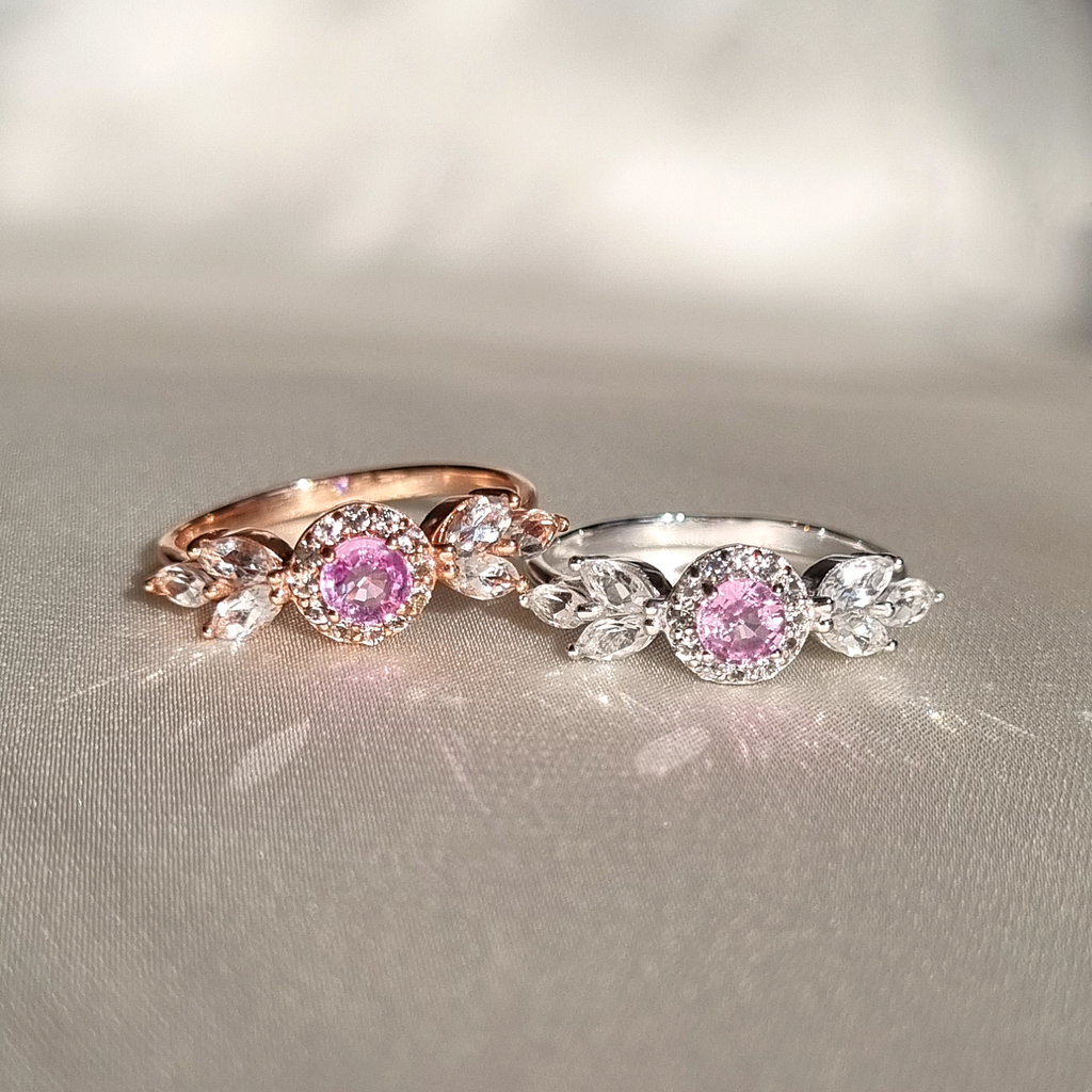Aurelia pink sapphire rings in sterling silver and 18k rose gold vermeil comparison image