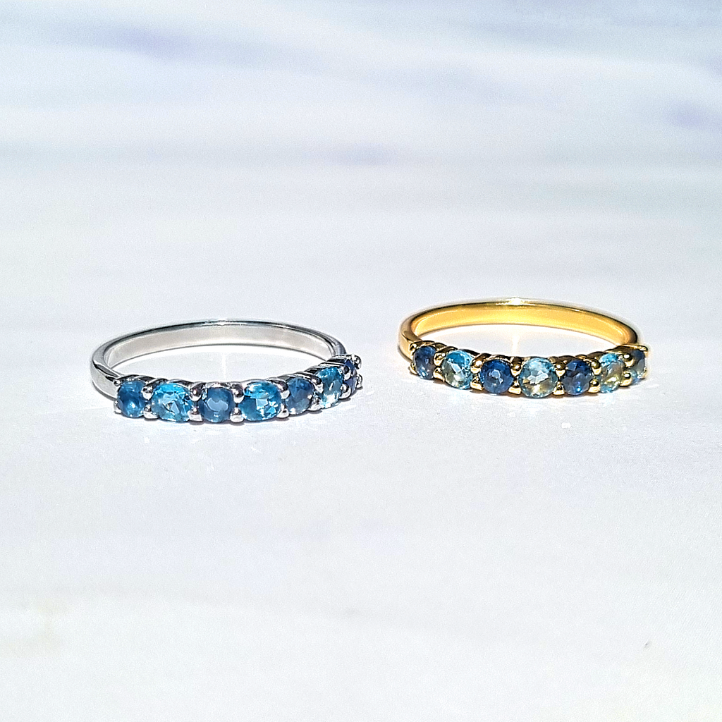 Blue sapphire and blue topaz rings in sterling silver and 18k gold vermeil group image