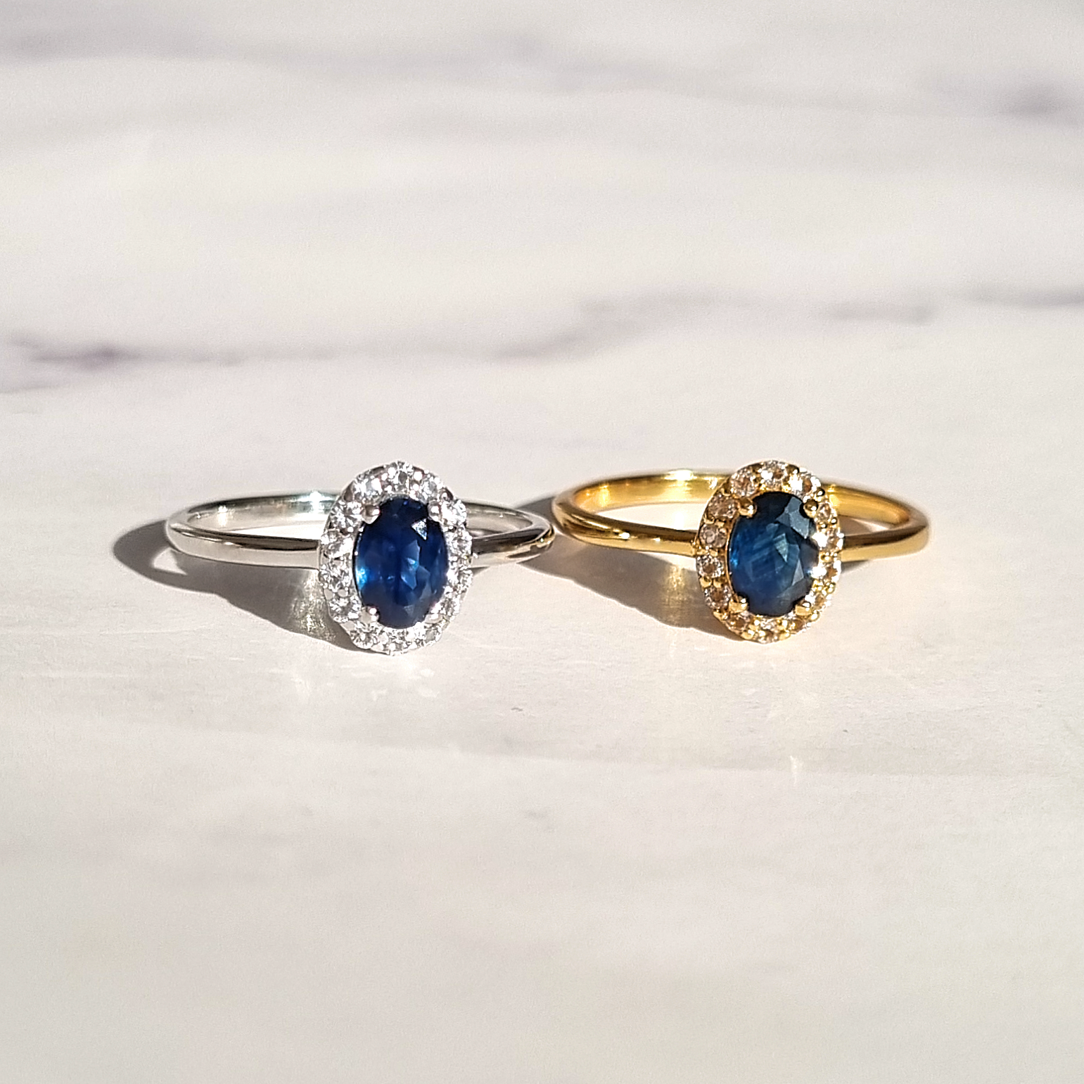 Blue sapphire rings in 18k gold vermeil and sterling silver group image