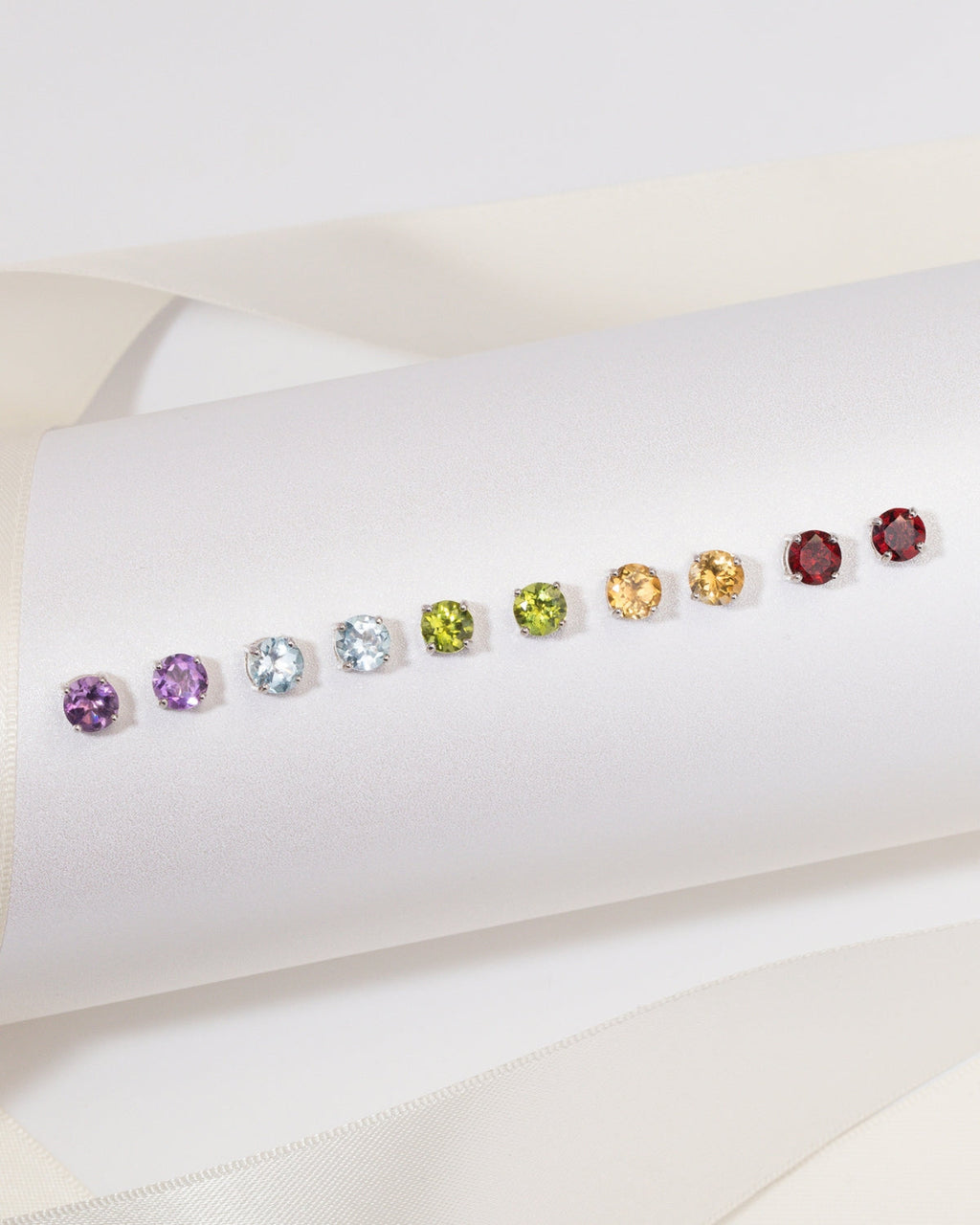 Round gemstone stud earrings group image in sterling silver