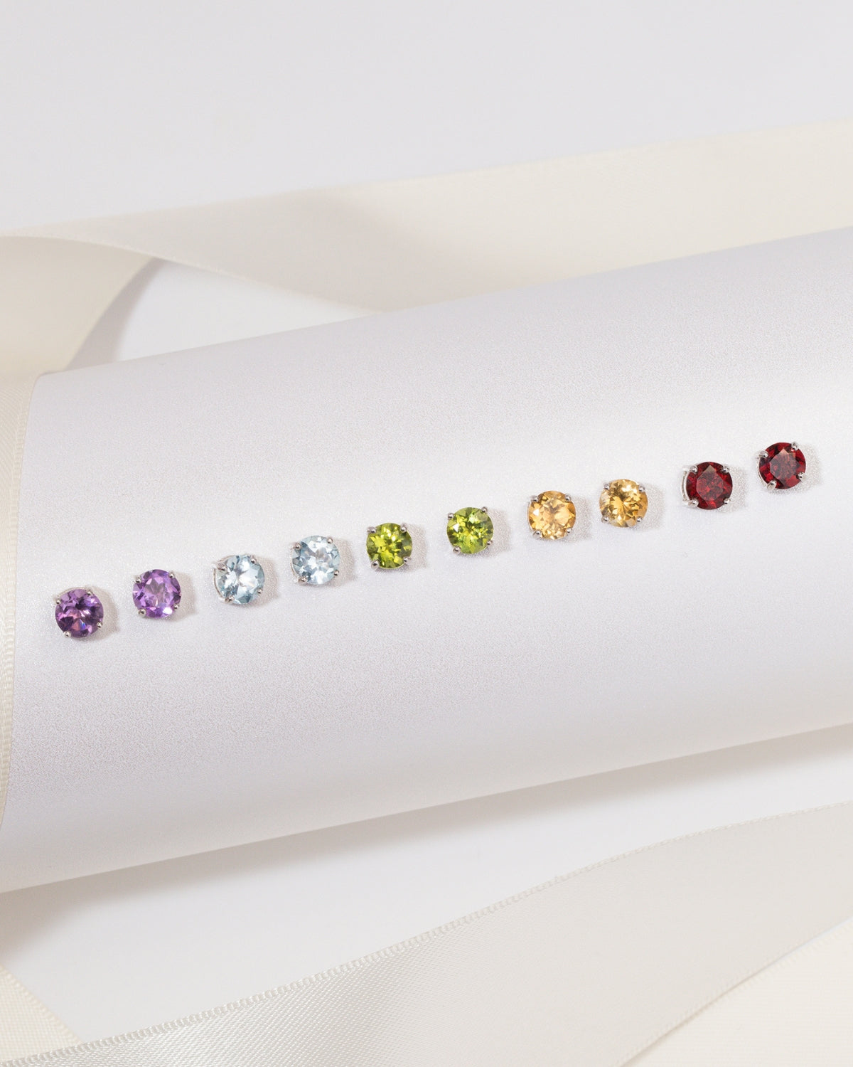 Round gemstone stud earrings group image in sterling silver