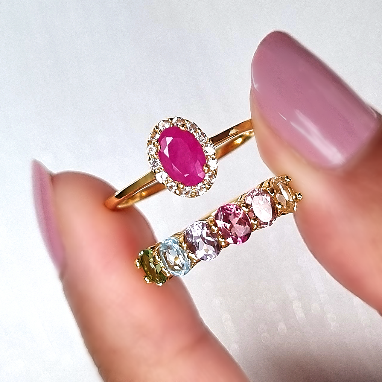 Ruby ring and multicoloured gemstone ring group image