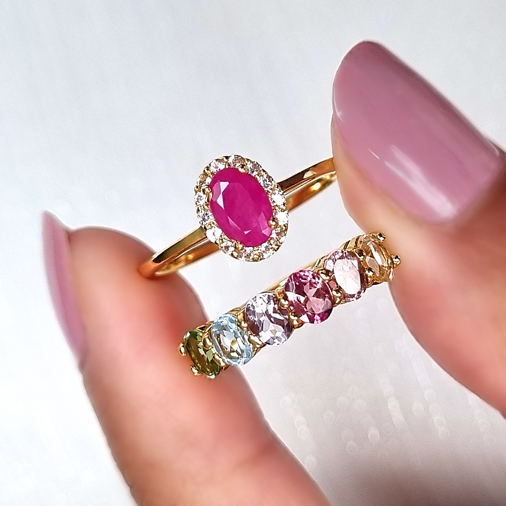 Ruby ring and multicoloured gemstone ring group image
