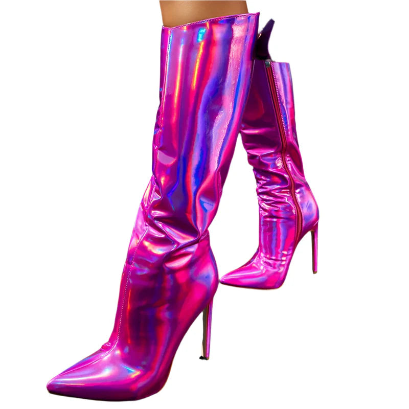 Kenike rose red pointed toe high-heeled boots variant