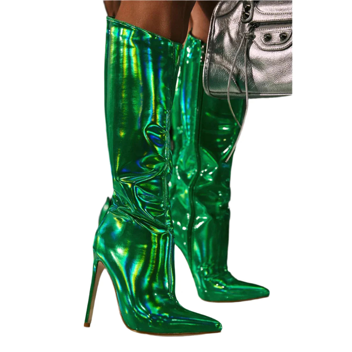 Kenike colourful pointed toe high-heeled boots heel detail