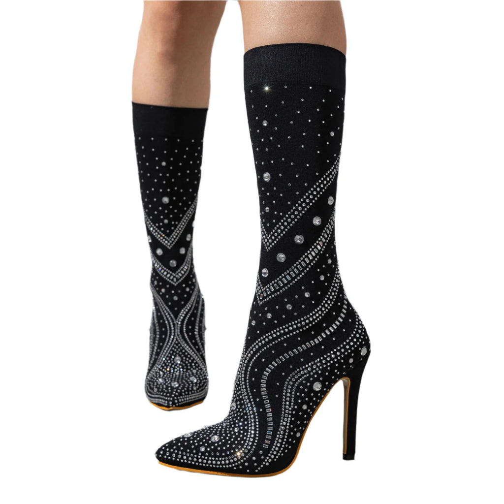 Kenike patent pointed toe stiletto ankle boots front view