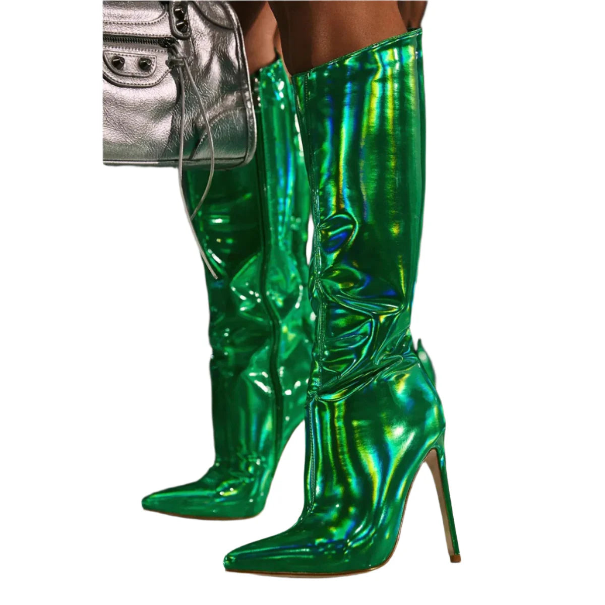 Kenike green pointed toe high-heeled boots variant