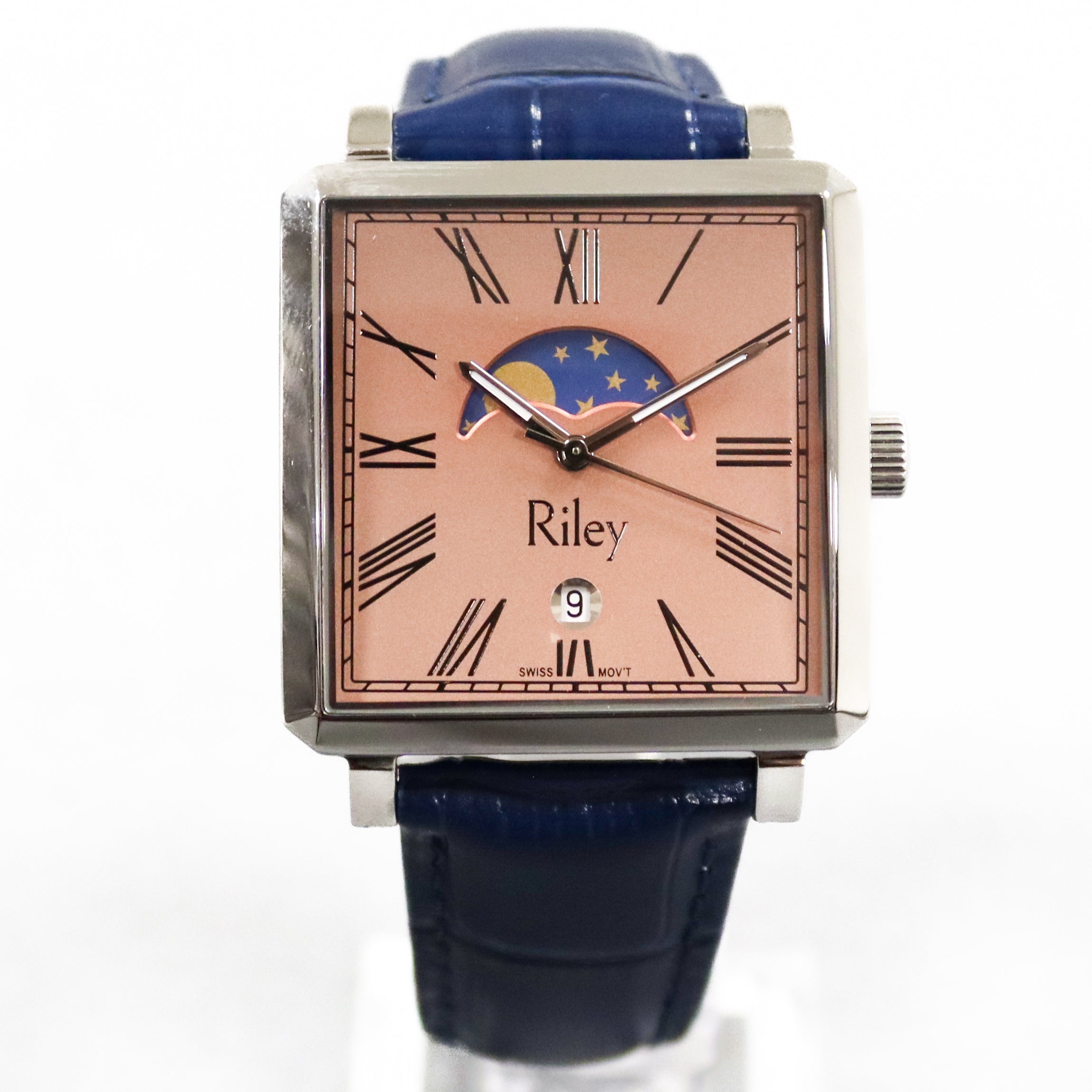 Riley Deco Moon watch dial detail with moonphase display