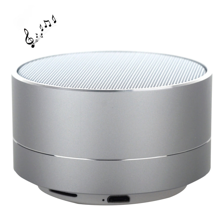 A10 mini Bluetooth speaker in silver with built-in LED light