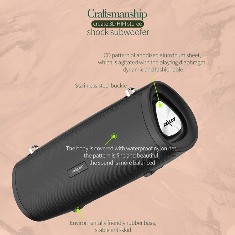 ZEALOT S38 portable Bluetooth speaker detail image showing connection options