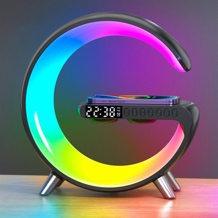 N69 smart Bluetooth speaker with wireless charger alarm clock and ambient light in black