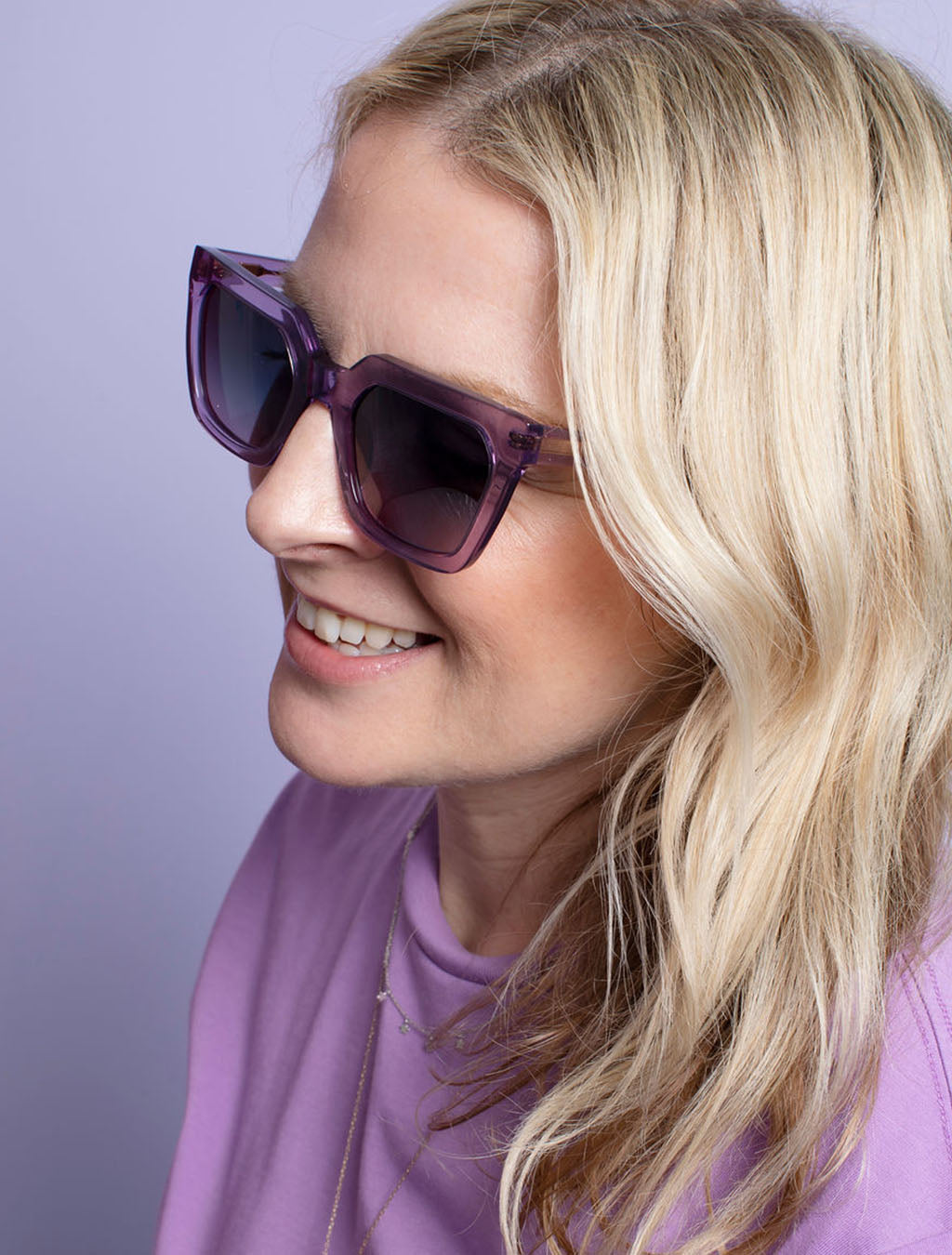 zoedepass Kate Amethyst sunglasses studio model portrait