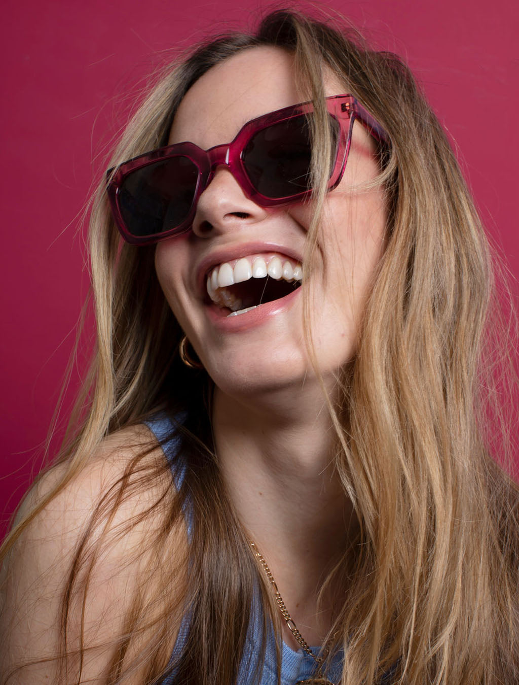 zoedepass Kate Raspberry square sunglasses model portrait image
