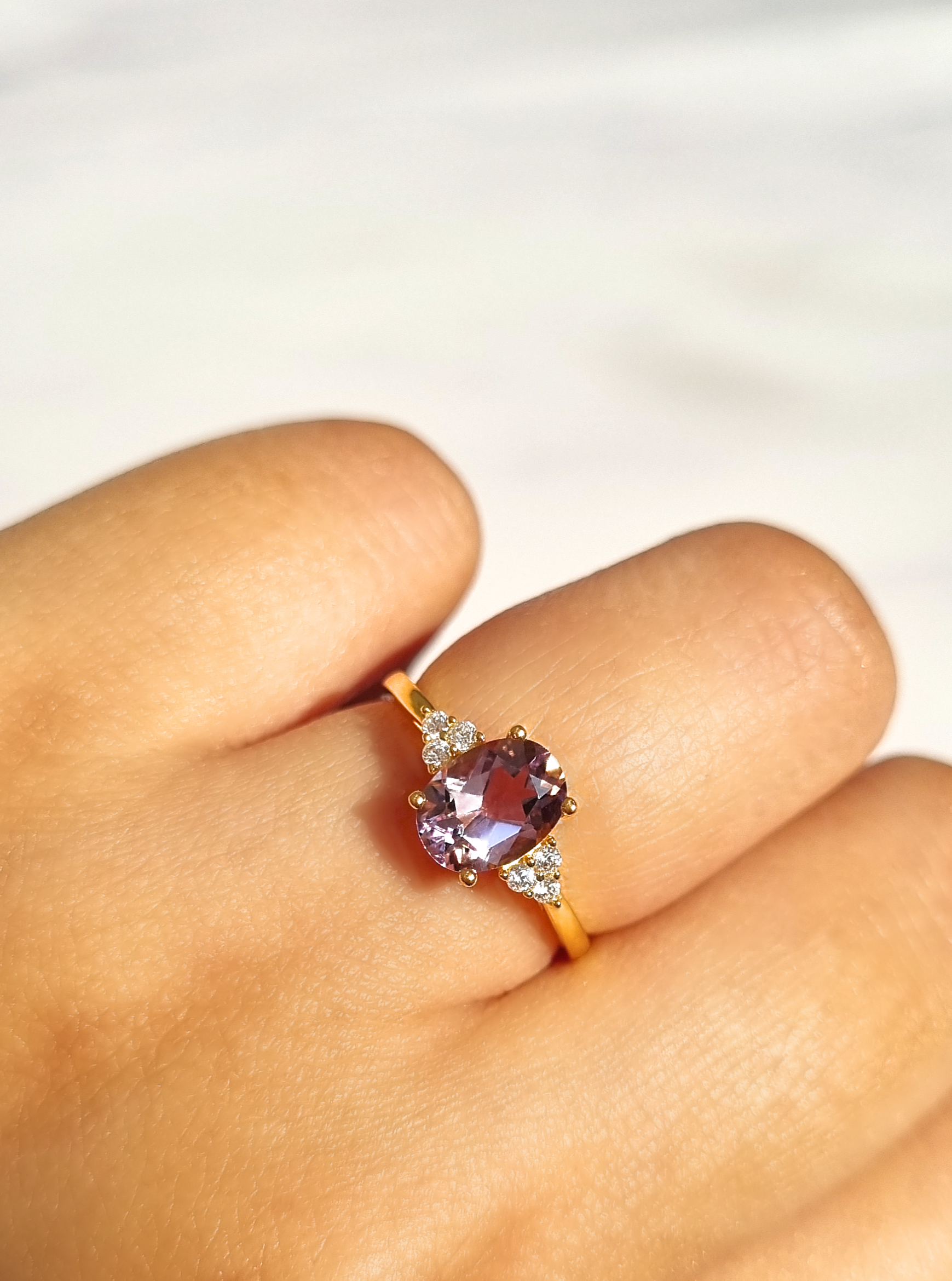 Lavender amethyst ring in 18k gold vermeil portrait image
