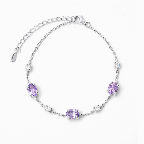 Lavender amethyst bracelet in sterling silver on white background